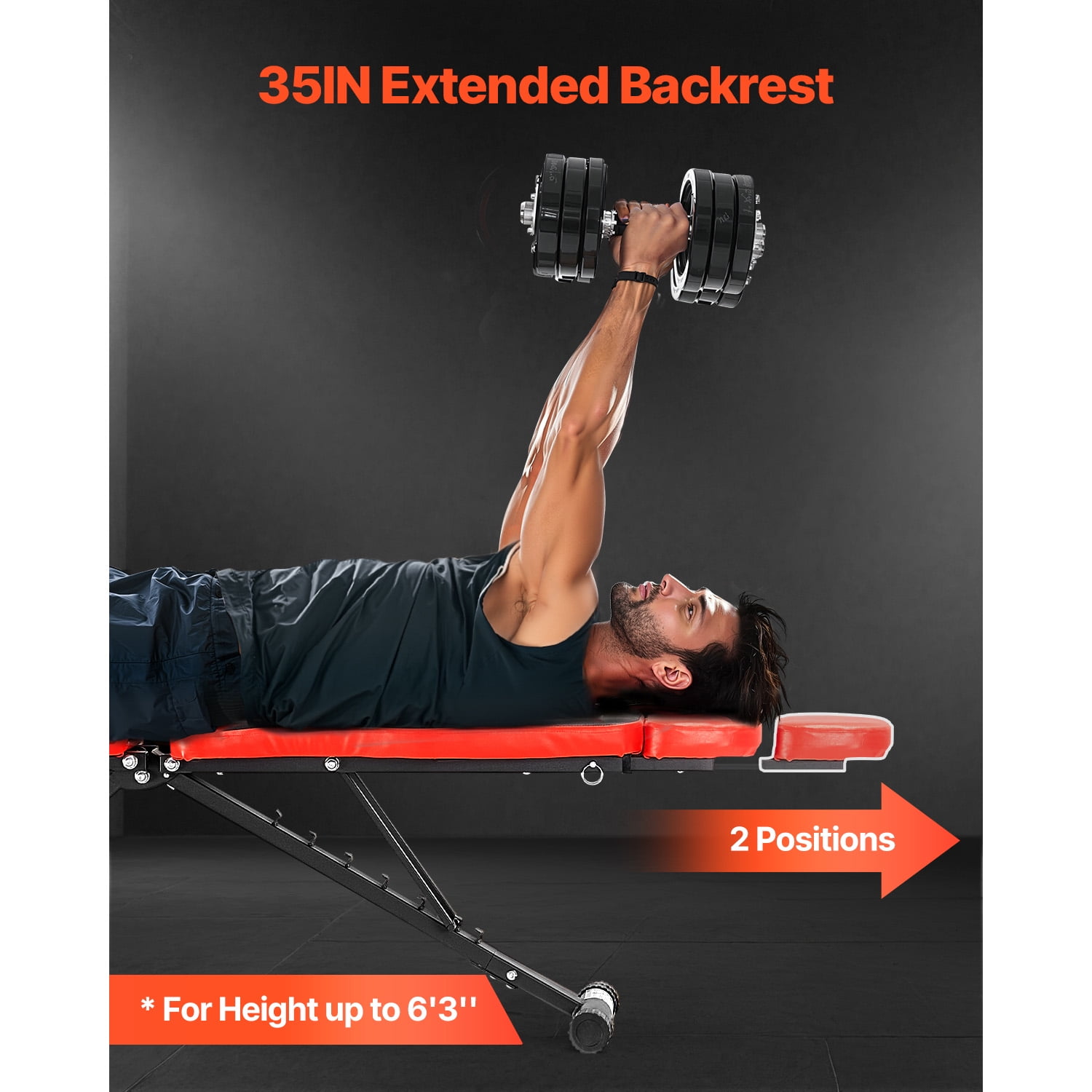 KFFKFF Strength Training Bench, 660lbs Capacity Adjustable Workout Bench for Comprehensive Body Exercise, Home Gym Fitness Sit-up Bench, Flat Bench with Extended Head/Neck Safety & Swift Folding