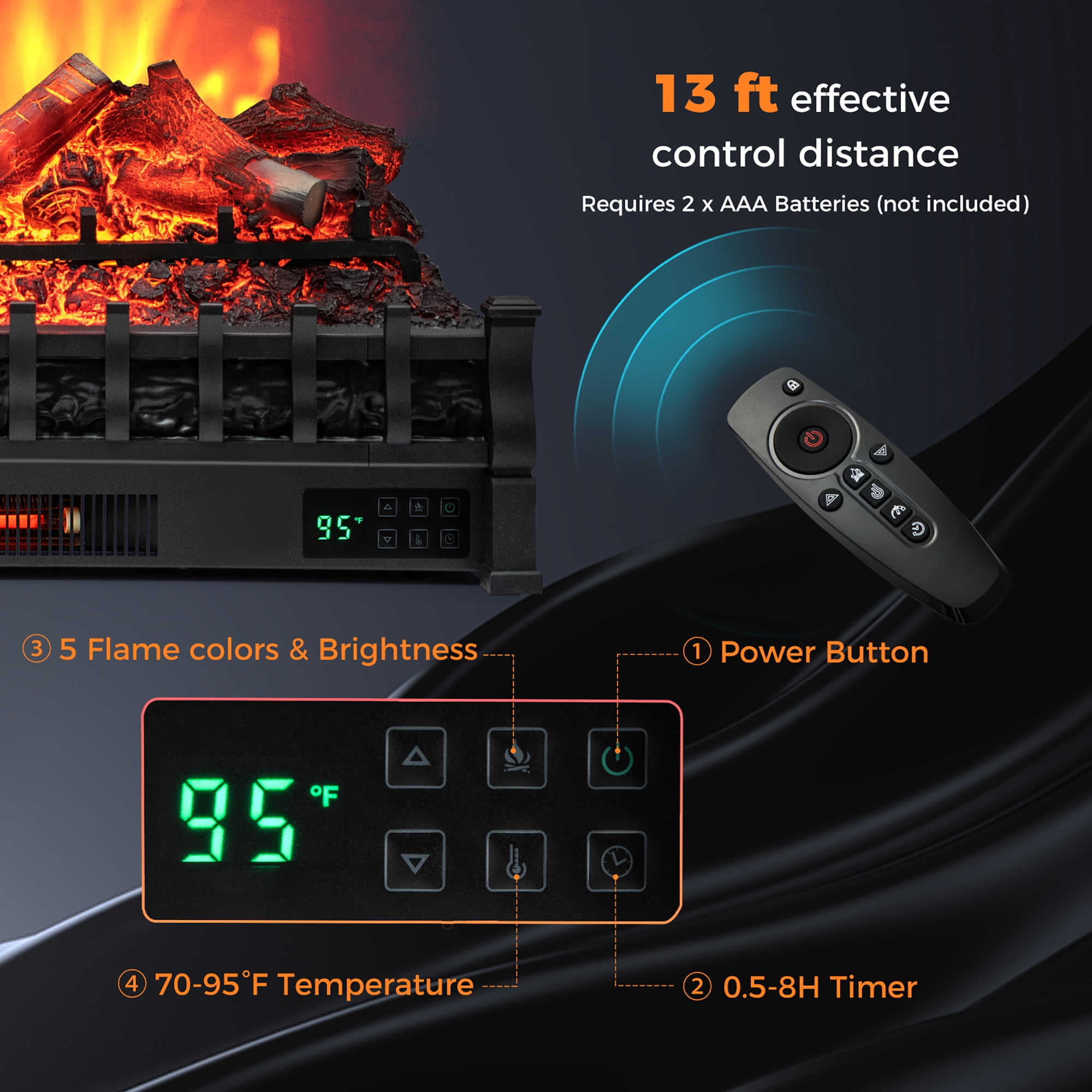 Gymax 26'' Infrared Quartz Electric Fireplace Heater, Large Room
