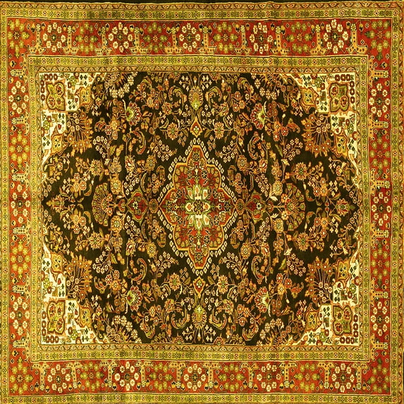 Ahgly Company Indoor Square Medallion Yellow Traditional Area Rugs, 5' Square