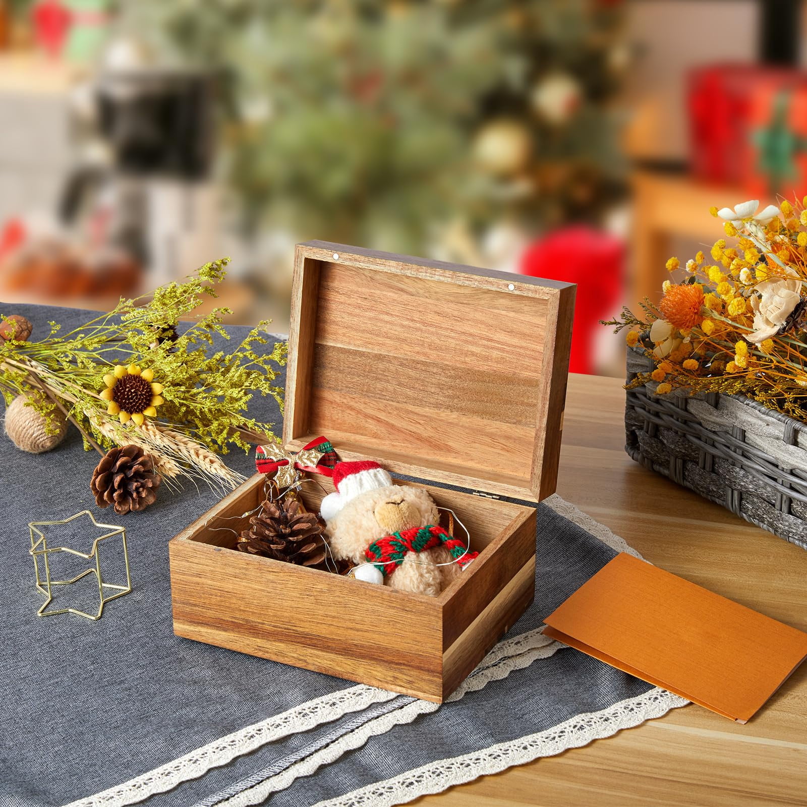 Keepsake Box  Wood Memory With Hinged Lids Wooden Small Storage 3x5 4x6 Decorative Card Bridal Shower Gifts