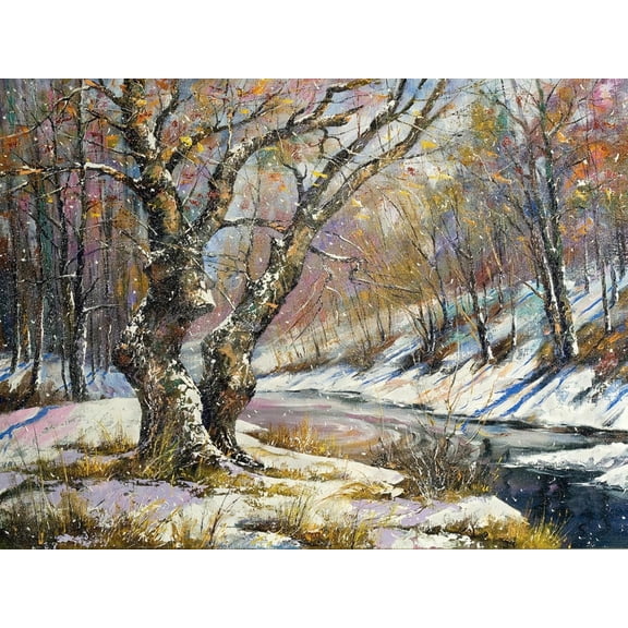 Art.com Winter Landscape With Wood And The River Art Print by balaikin2009, 16" x 12"