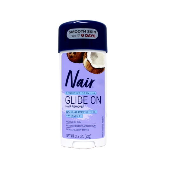 Nair Glide On Hair Remover Sensitive Formula Coconut Oil Vitamin E 3.3 oz