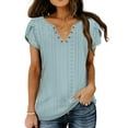 thumbnail image 6 of TEMOFON Women T-shirts Summer Short Sleeve Tops Casual Ruffle Sleeve Tunic Tops Trendy V Neck Tops Loose Ladies Shirts Blouses Blue XXL, 6 of 7