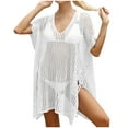 thumbnail image 2 of Women's Hollow out Knit Mini Dress Short Sleeve V Neck Side Lace-Up Sheer Crochet Beach Cover Up for Summer Beach Travel Swimsuit Coverup for Women Long Skirt White One Size, 2 of 4