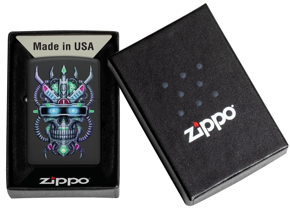 Zippo Cyber Skull Design Black Matte Pocket Lighter