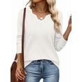 thumbnail image 1 of Chandails pour Femmes Décontractés à Col en V à Manches Longues Chandails Amples Unis Hauts d'Automne Chandail à Enfiler Blanc P, 1 of 7