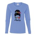 thumbnail image 3 of Mom Life Messy Hair Bun | Tie Dye Leopard Print Bandana | Funny Mother's Day Mother's Day Womens Long Sleeve T-Shirt, Light Blue, 2XL, 3 of 5