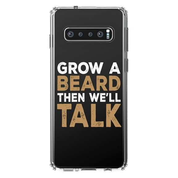 DistinctInk Clear Shockproof Hybrid Case for Samsung Galaxy S10  PLUS (6.4" Screen) - TPU Bumper Acrylic Back Tempered Glass Screen Protector - Grow a Beard Then We'll Talk