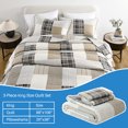 thumbnail image 6 of Bedduvit 100% Cotton Plaid Quilt King Size - Brown Beige Gray Plaid Quilt Bedspreads for King Bed, Lightweight Reversible All Season Quilts, 3-Piece Coverlet/Bedding Set/Comforter with 2 Pillow Shams, 6 of 11