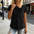 thumbnail image 4 of FAIWAD Shirts for Women Summer Tie Neck Bow Knot Linen Tops Trendy Casual Business Short Sleeve Blouse, 4 of 8