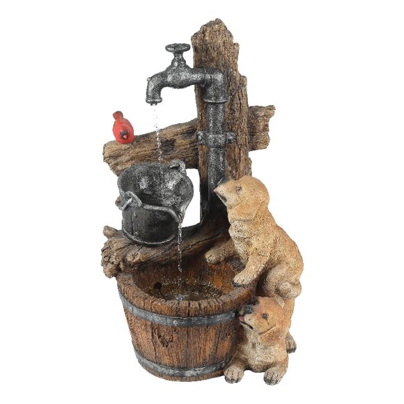 LuxenHome Resin Puppies and Water Pump Outdoor Patio Fountain