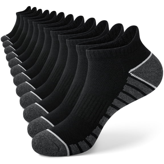 KOITHOT 12 Pairs Mens Ankle Socks Mens Socks Low Cut Athletic Running Breathable Cushioned Socks Black and Gray