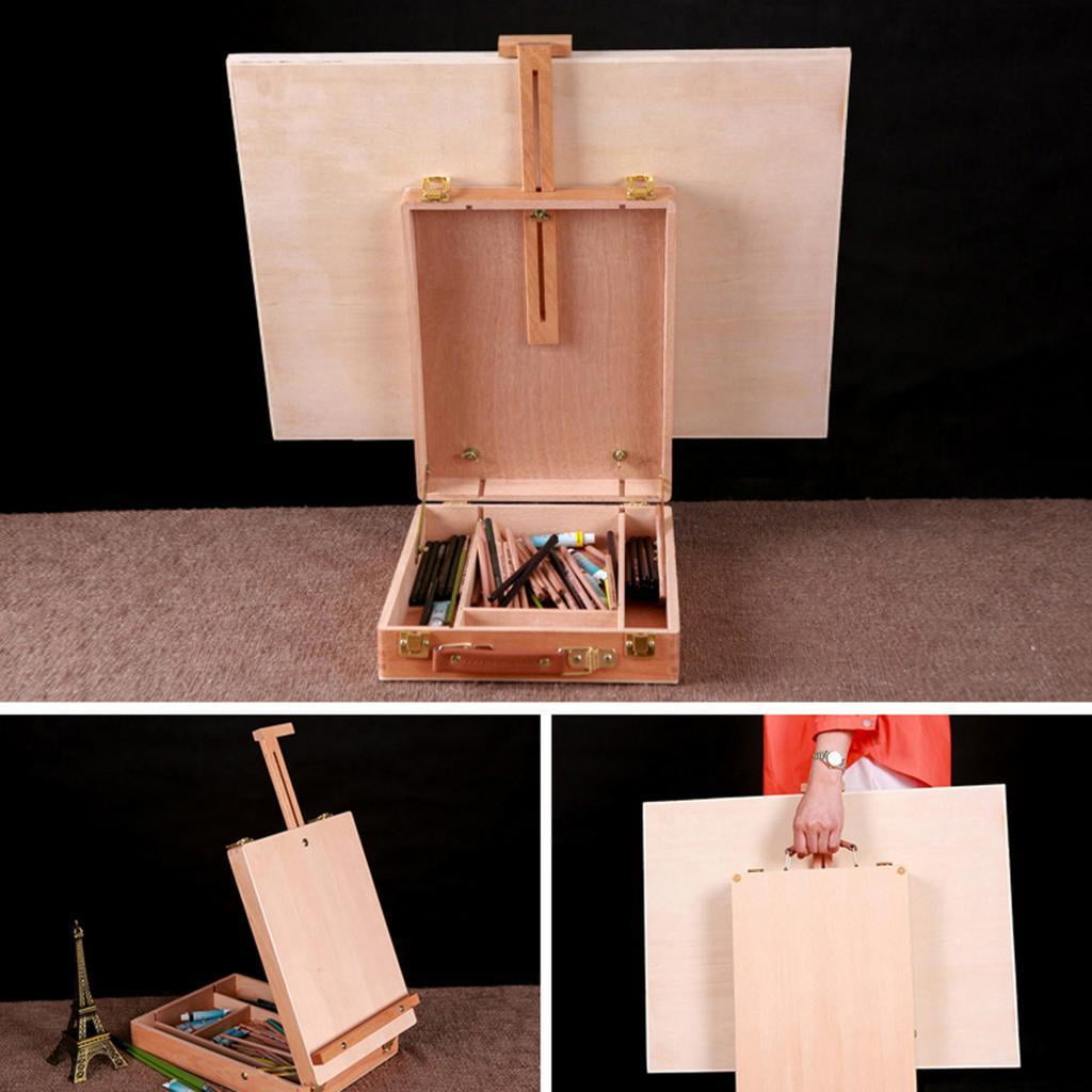 Wooden Art Easel Box, Sketch Box Table Easel, Beechwood with Storage Portable Wood Tabletop Desktop Easel for Adult, 14.17x10.63x3.54inch