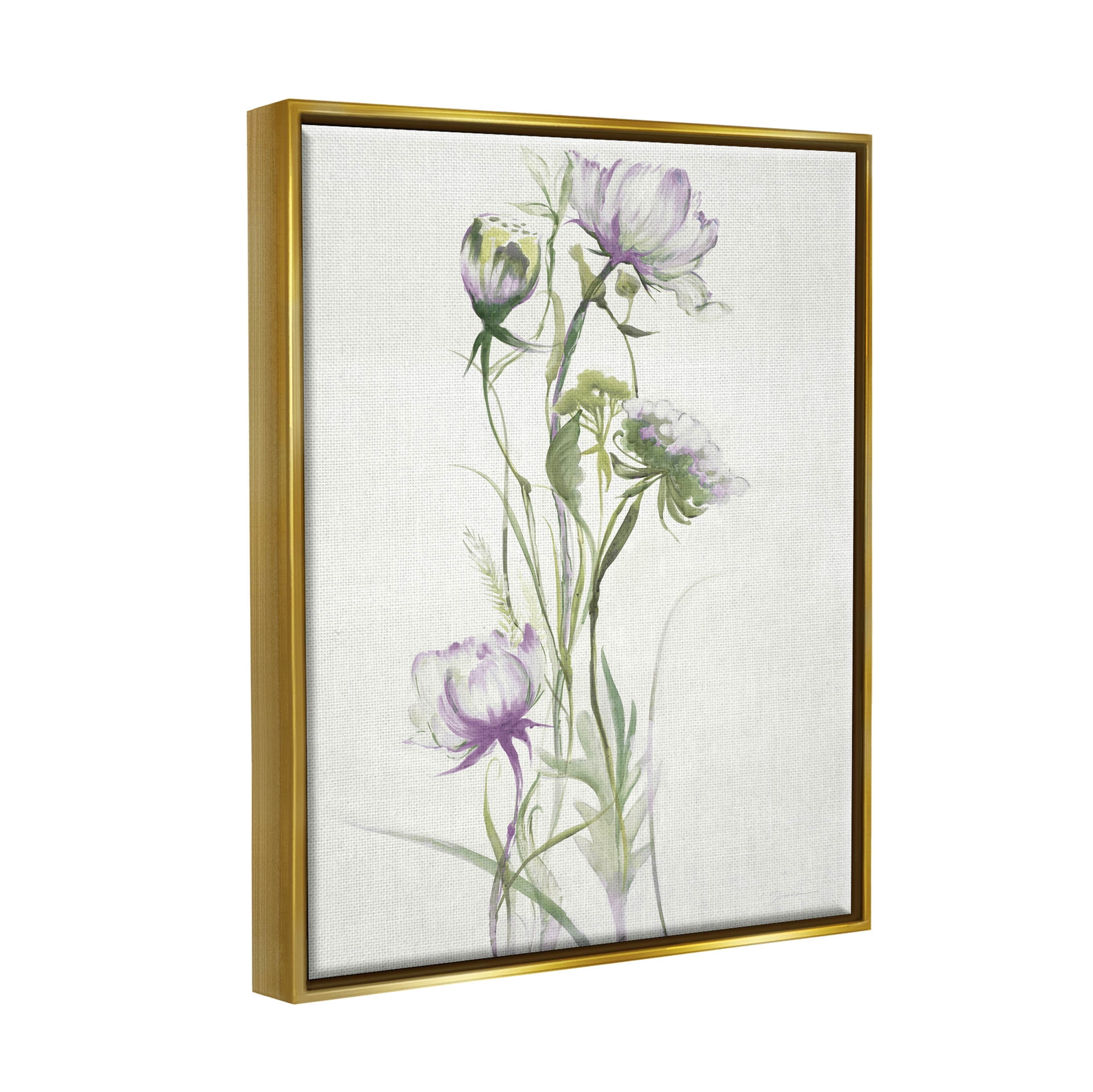 Stupell Industries Classic Budding Flower Blossoms Graphic Art Metallic Gold Floating Framed Canvas Print Wall Art, Design by Liz Jardine