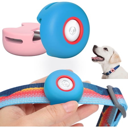 Airtag Dog Collar Holder 2 Pack Silicone Protective Air Tag Cat Collar Cover, Anti-Lost Locator Case for Apple Airtags Compatible with Dogs Cats Collars Loop & Pets Accessories (Pink & Sky Blue)