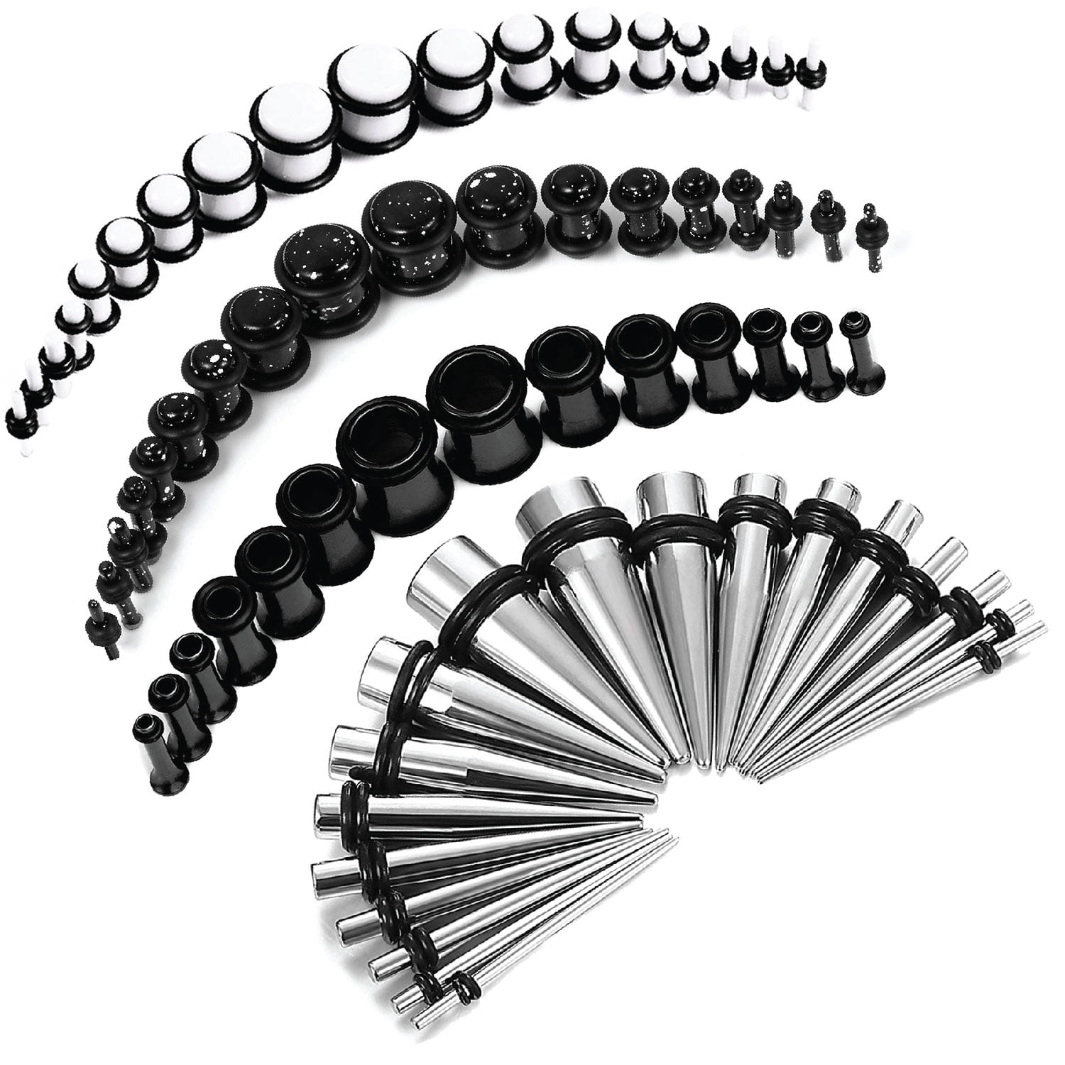 BodyJ4You 72PC Gauges Kit Ear Lobe Stretching Set Single Flare Tunnel Plugs Expander Tapers