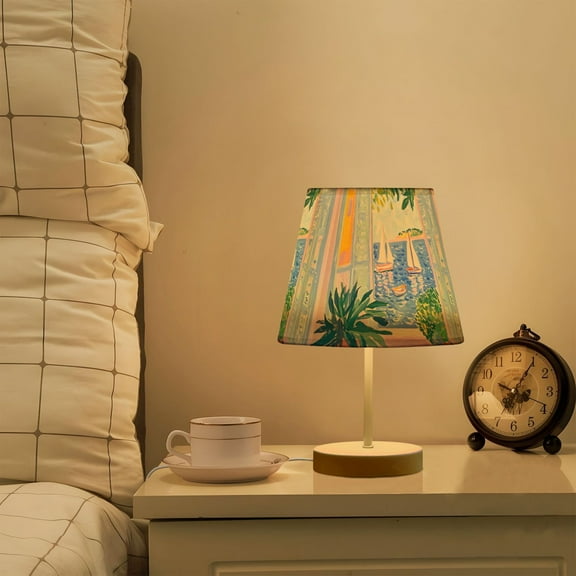 Yayeee Mini Table Lamp 10.8" Dimmable with Fabric Shade 3 Color Temperatures, Seaside Boat