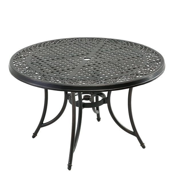 Mondawe 48 inch Round Patio Table with Umbrella Hole Metal Outdoor