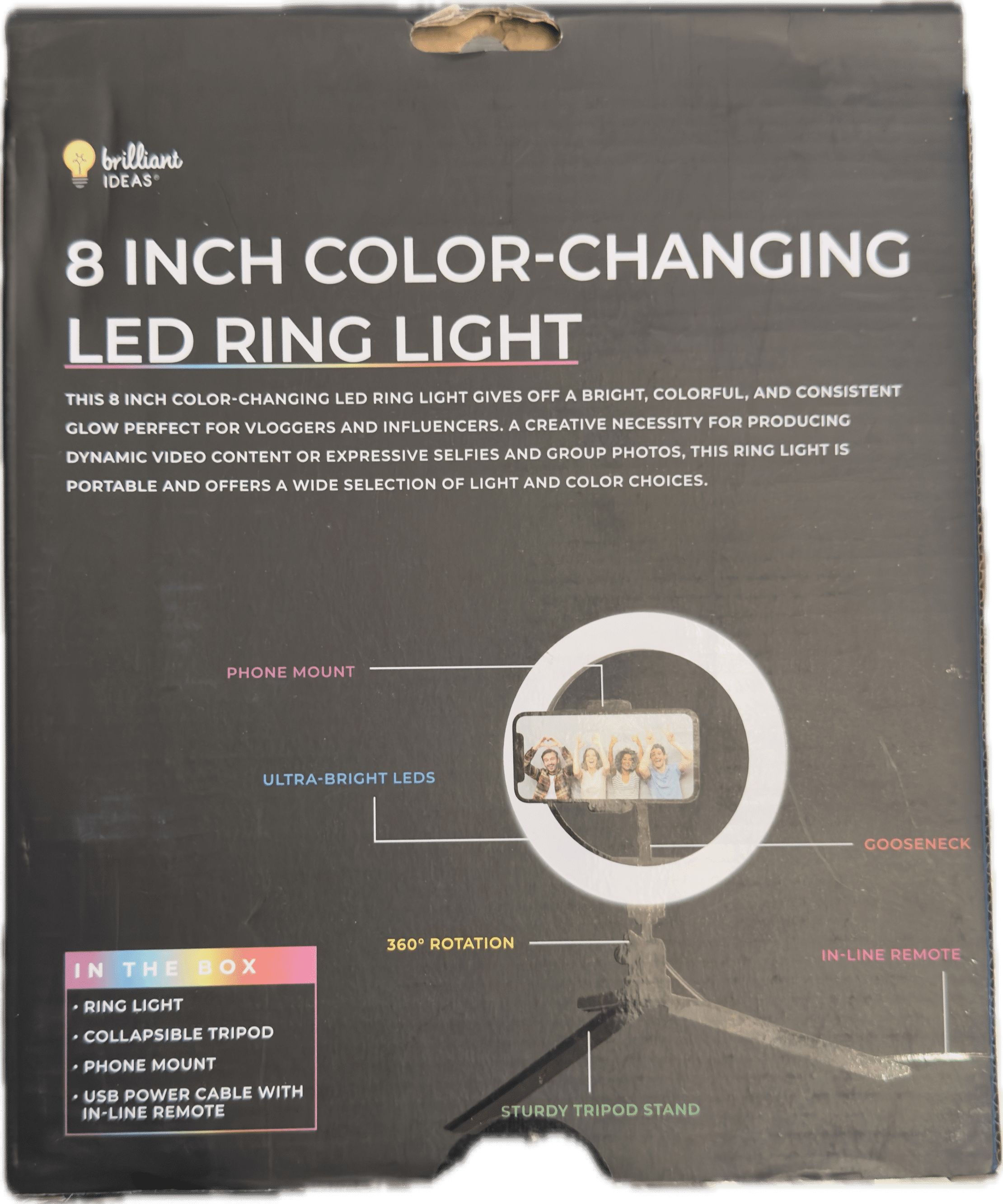 LED Ring Light 8-Inch Color-Changing, Dimmable with Adjustable Tripod Stand and Remote, Multi-Color Modes
