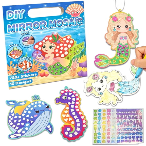 SkyMagic Mosaic Art Kit - 10 Mermaid Ocean Animals, Gift for Girls 4-8
