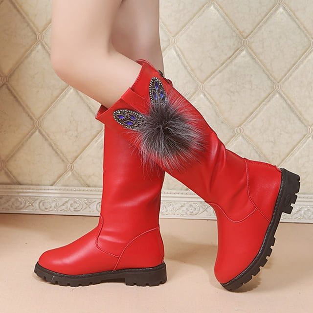 Bmisegm Chaussures pour Enfants Bottes à Semelle Souple Confortables Bottes Hautes de Mode Bottes de Princesse pour Filles Bottes pour Filles Rouge 10