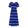 thumbnail image 3 of Ventes Aujourd'hui Liquidation Iumwxz Robes à Manches Courtes Col Rond pour Femmes Tunique Décontractée Ample Robe Longue Plissée Robe Graphique à Rayures Robes d'Été Robes Tendance pour Cadeaux de Vacances, 3 of 4