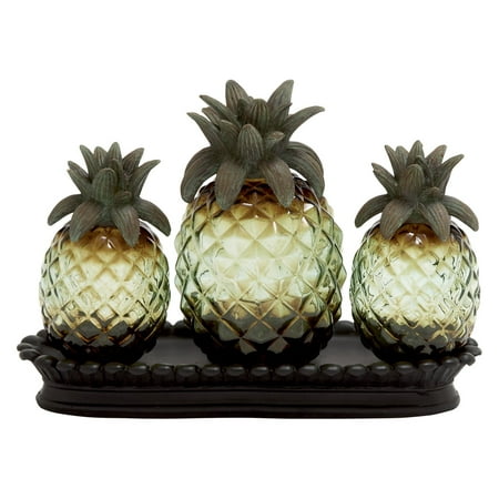 DecMode 4 Piece Polystone Glass Pineapple  Tray Sculpture 