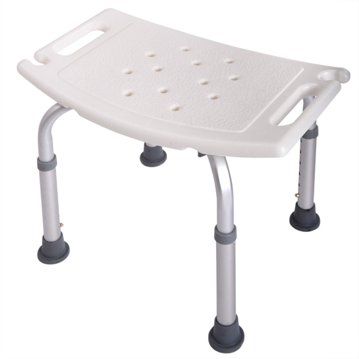 Kepooman Adjustable Height Shower Stool Bath Chair with Aluminum Legs - White Kepooman Adjustable Height Shower Stool Bath Chair with Aluminum Legs - White