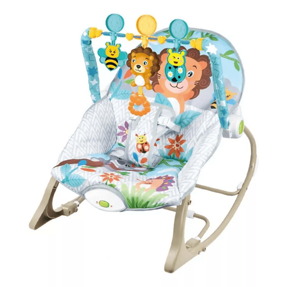 Rocker Silla Vibradora Mecedora De Bebe Musical Con Juegos Gris /Azul Leon