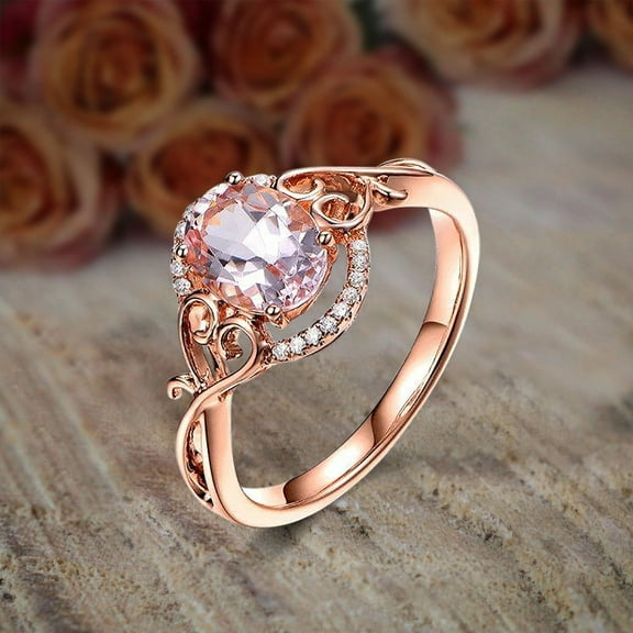 Sale 1.50 Carat 8x6mm Oval Cut Morganite and Diamond Moissanite Engagement Ring Wedding Ring in 10k Rose Gold Jewelry