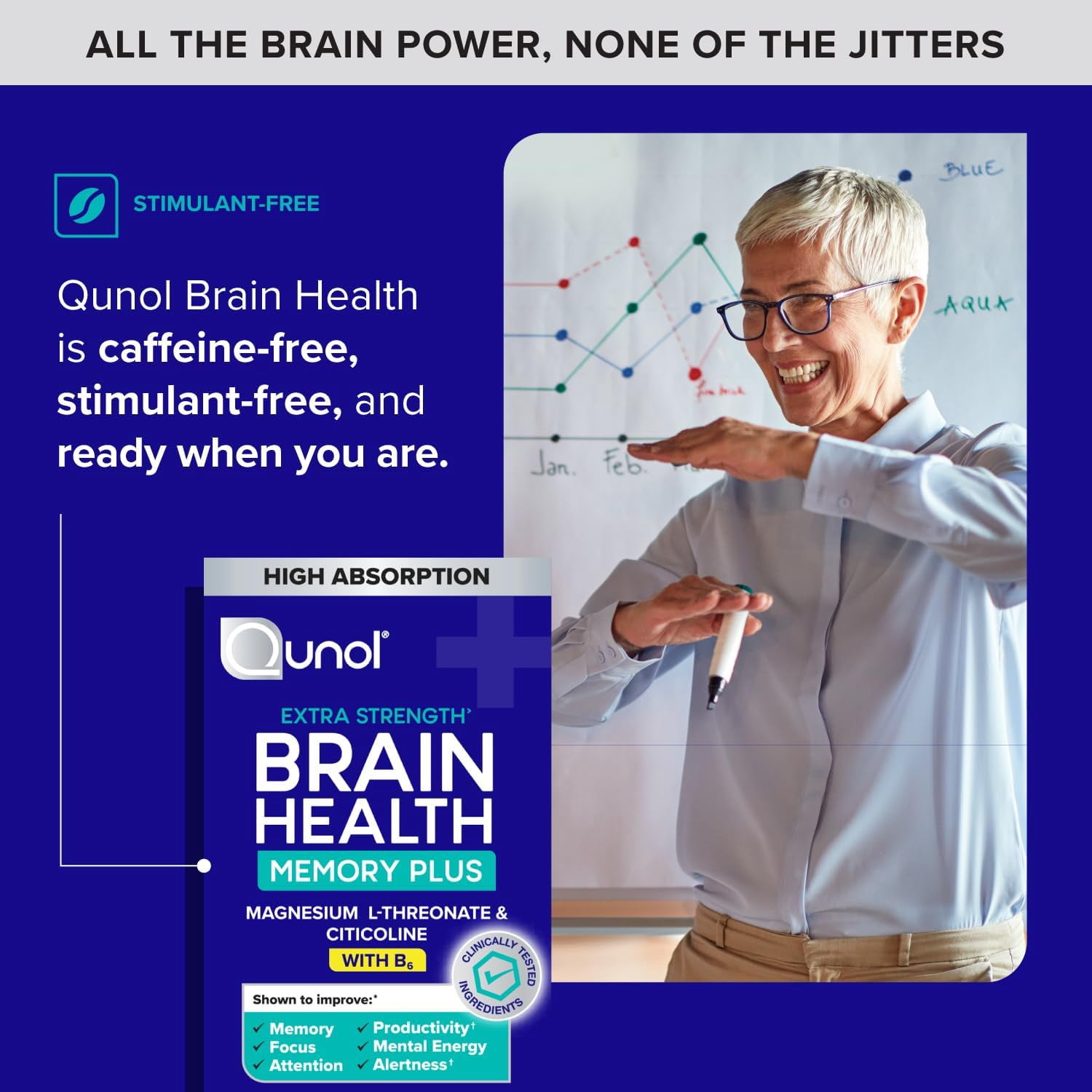 Qunol Brain Health Memory Plus with B6, Magnesium L-Threonate & Citicoline, 60 Count