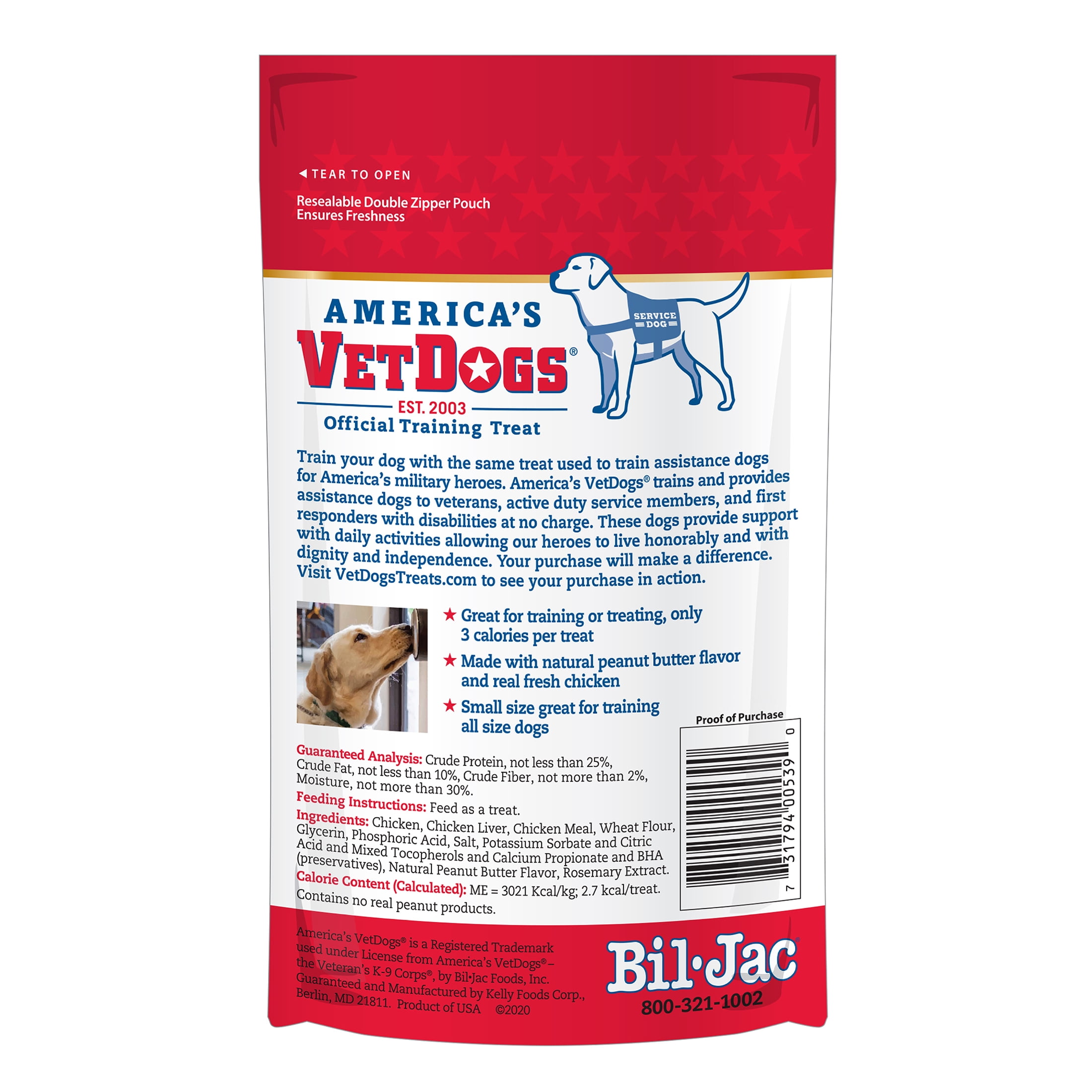 Bil Jac VetDogs Veteran s K 9 Corps Training Treat for Dogs Peanut Butter Flavor 4 oz. Walmart