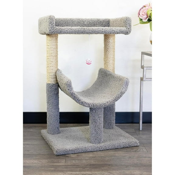 Maykoosh Artisanal Abode Spacious Cat Tree Perch for Large Cats, Durable Carpet Upholstered Cat Play Tower, Sturdy Wood Construction-Color:Dark Gray