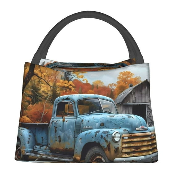 Fotbe Rustic Vintage Truck Autumn Bolsa Térmica Portátil con Estampado, Bolsa de Entrega de Alimentos Aislada, Bolsa Reutilizable de Gran Capacidad para Comidas y Supermercado
