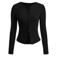 thumbnail image 4 of Fiaer Womens Cropped Sweaters Slim Fit Button down Long Sleeve Crew Neck Basic Solid Lightweight Trendy Knit Tops Black XXL, 4 of 4