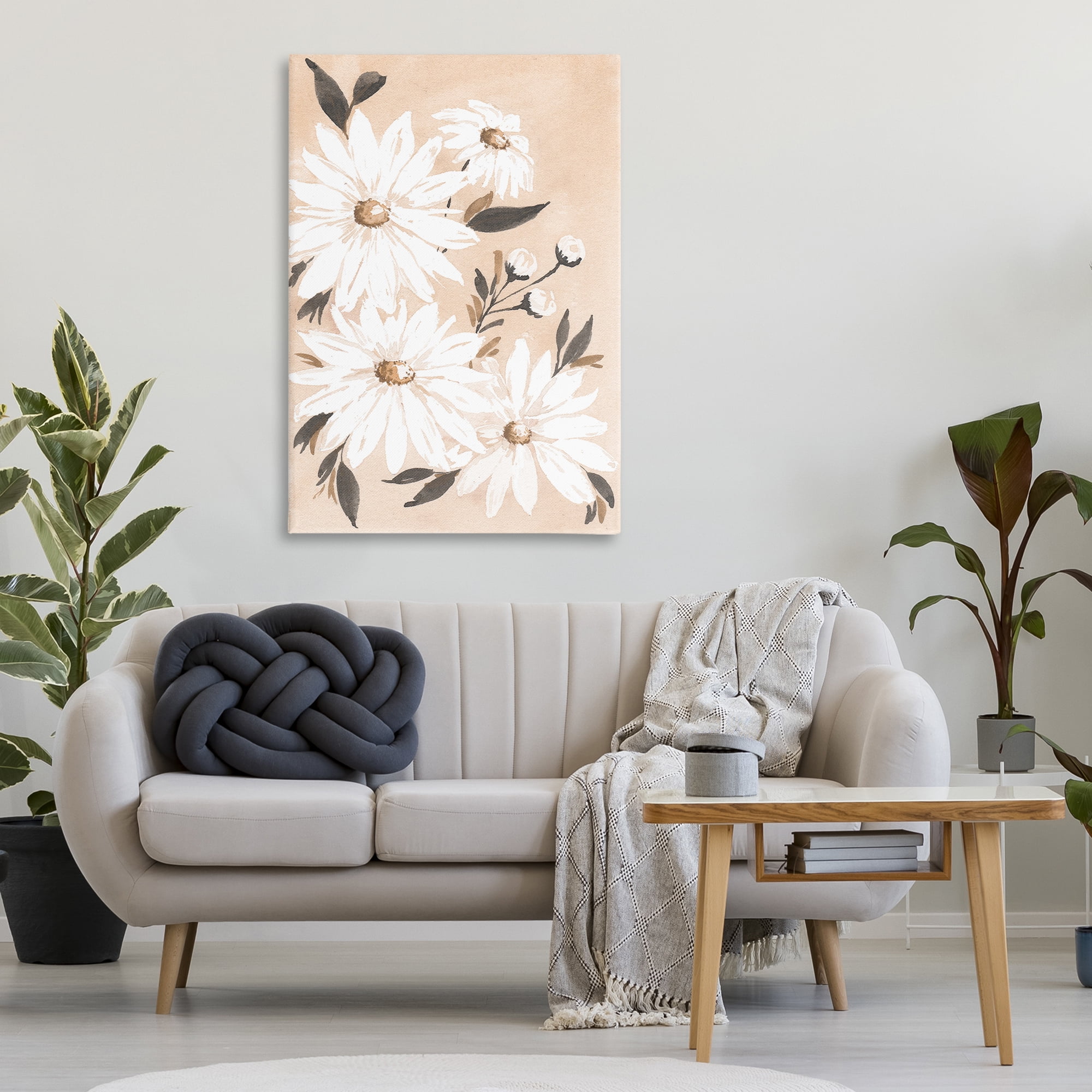 Stupell Industries Muted Neutral Daisies Botanical & Floral Painting Gallery Wrapped Canvas Art Print Wall Art, 30 x 45