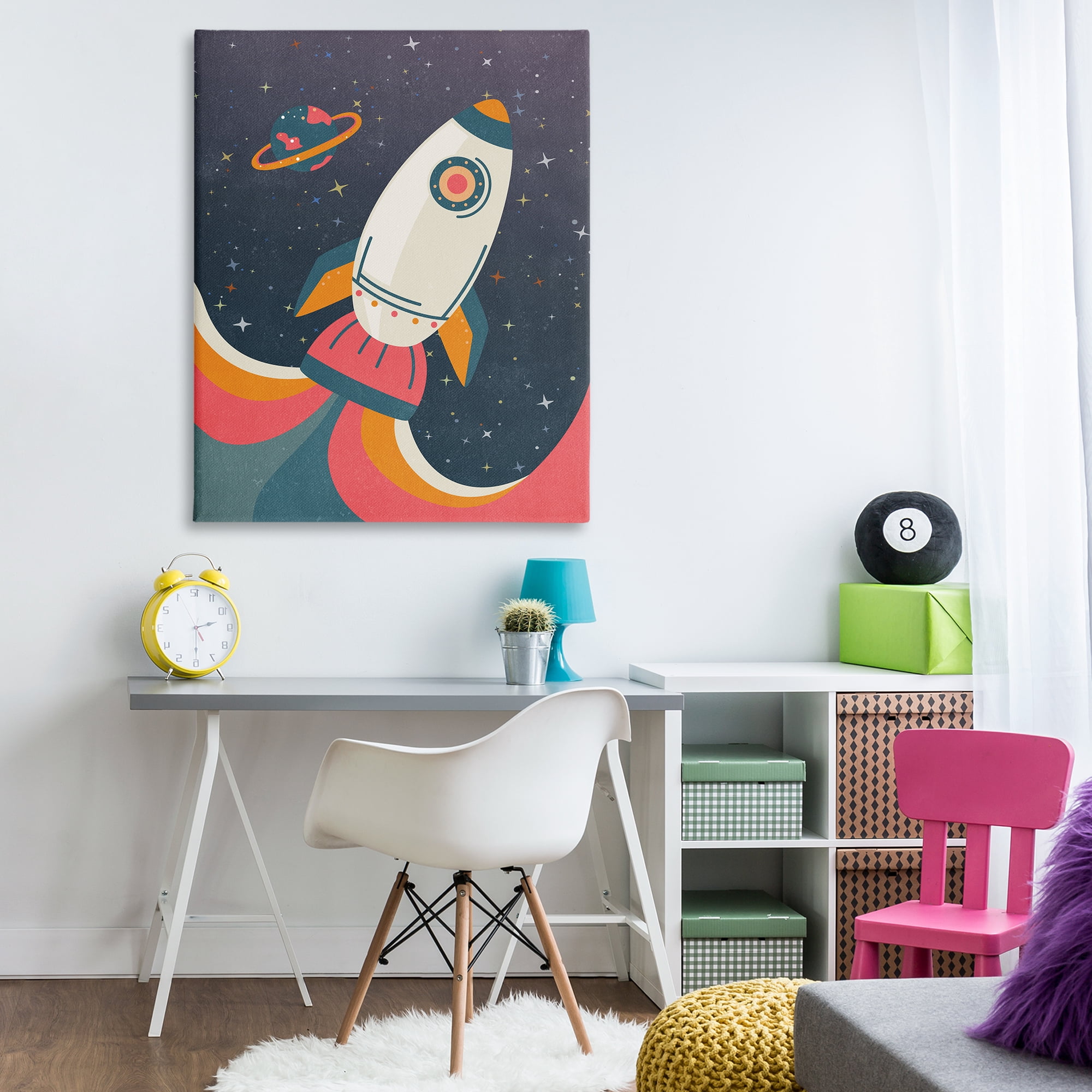 Stupell Industries Retro Space Rocket Astrology & Stars Painting Wrapped Canvas Art Print Wall Art, 36 x 48