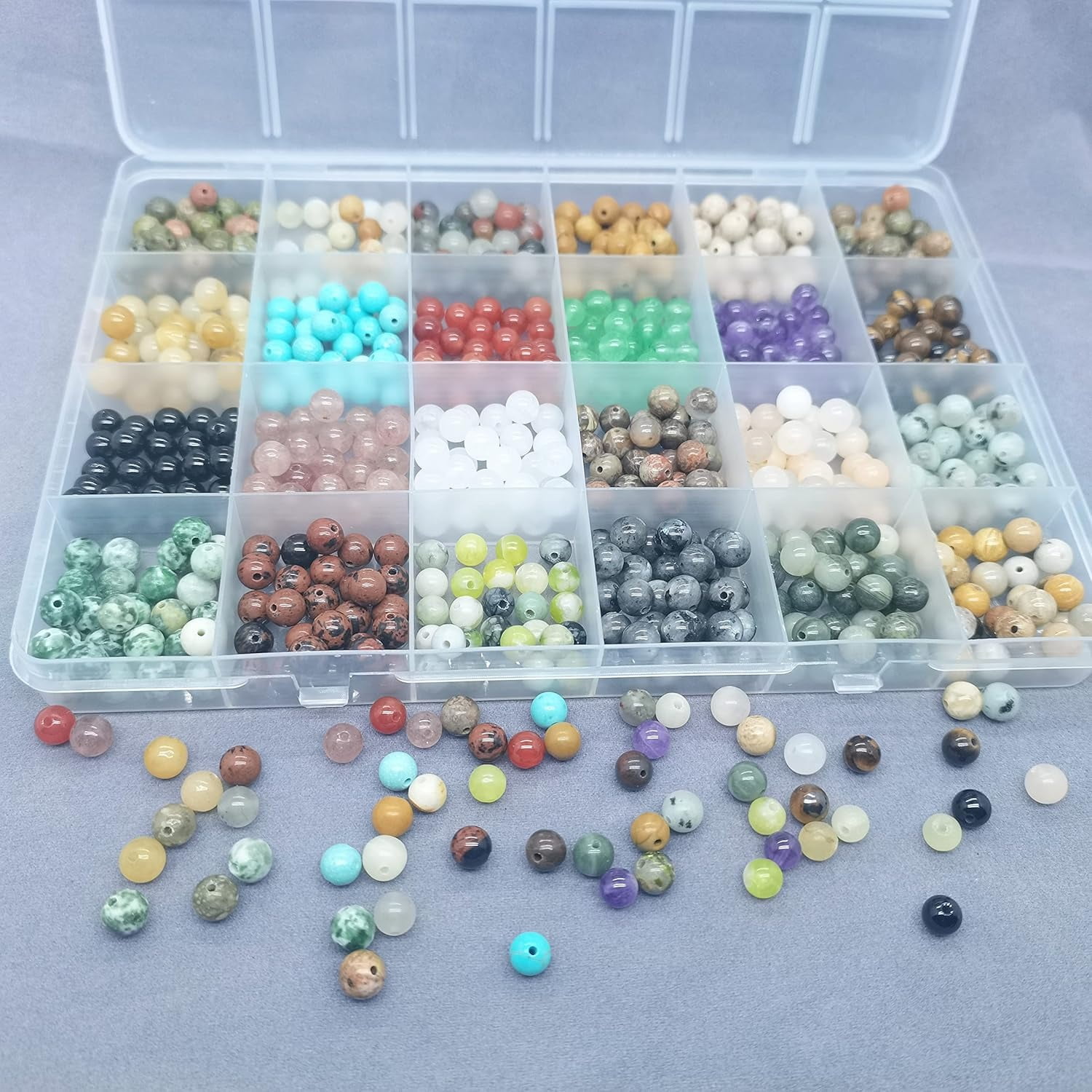 720Pcs Natural Round Stone Beads Gemstone Beaded Hole Crystal Power Stone Healing Bracelet Necklace Earrings Jewellery Making