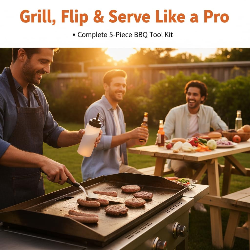 Blackstone Griddle Set 7-piece W/2 Towels - 3mm Stainless Steel Spatulas  Scraper & Oil Bottles Professional Bbq Tools For Blackstone/camp Chef/hibachi