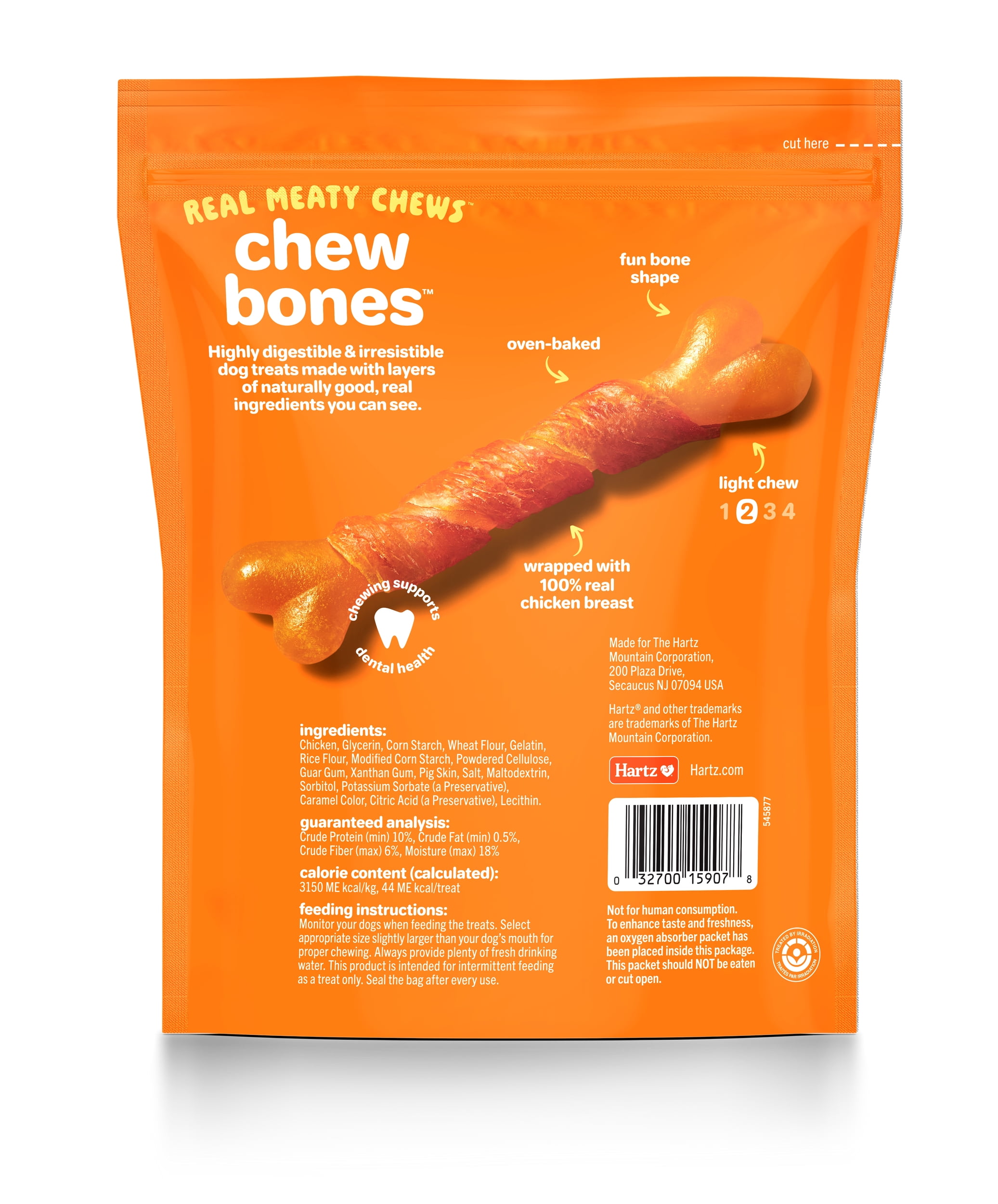 Hartz Oinkies Rawhide-Free Long Lasting Chew Bone Chicken Wrapped Dog Treats, 12.3oz (25 Count)