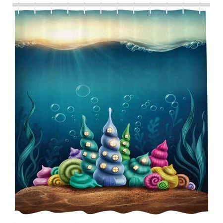 Ocean Life Shower Curtain Set Underwater Fantasy Kingdom With