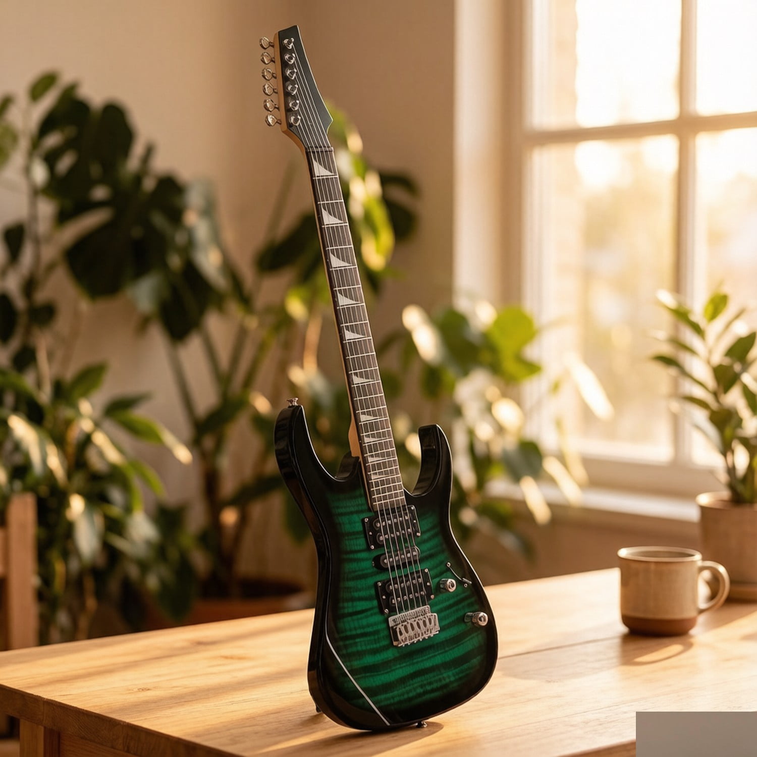 EDOEMSE 170 Model 39in Electric Guitar HSH Pickups Black complete starter kit suit for Hard Rock Tiger-striped in Green Stringed Instrument for Beginners, Students and Professionals