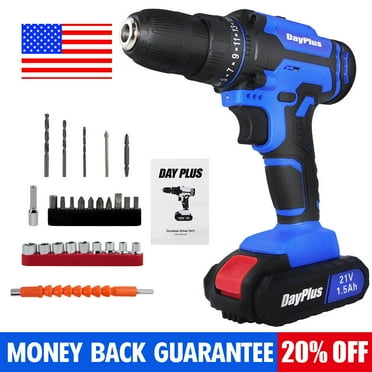 Dayplus 21 Volt Drill 2 Speed Electric Cordless Drill / Driver with Bits Set & Battery