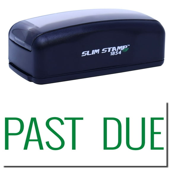 Large Pre-Inked Narrow Past Due Stamp, Slim 1854, Ultra Slim Design, Impression Size 1-13/16" by 2-1/2", Up to 25,000 Impressions - Green Ink