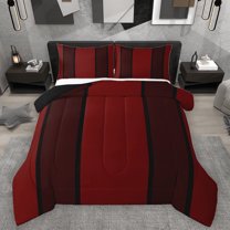 Homewish Abstract Stripes Lines Queen Comforter Set,Modern Geometric Desgin Bedding Sets,Red Black Bedding Comforter Set For Boys Teens,Ultra Soft Home Decor Reversible,3 Pieces