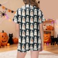 thumbnail image 3 of Pandaie 2 Piece Little Girls Full Ghost Print Short Sleeve Pajamas Set Halloween Kid Sleepwear Outfits Grey,8-9Years, 3 of 5