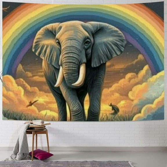 BCIIG Elephant Rainbow Surrealism Tapestry Wall Hanging Unique Style Graphic Tapestries Home Wall Decor Art for Living Room Bedroom Apartment Farmhouse Dorm 40x30inch
