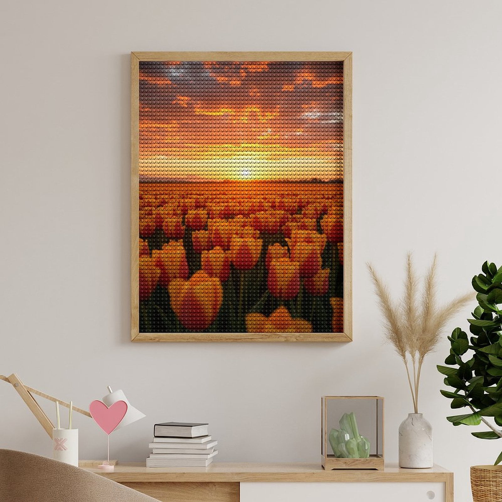 Diamond Art Kits for Adults, Sunset Tulip Field Glow 5D Diamond Painting Kits for Adults Beginners, DIY Full Drill Diamond Painting, Gem Art and Crafts 12x16