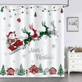 thumbnail image 2 of Merry Christmas Shower Curtain Red and Green Check Plaid Santa Claus Sleigh Reindeer Decorative Bath Curtain 72 x 72 Inch Bathroom Curtain with 12 Hooks, 2 of 6