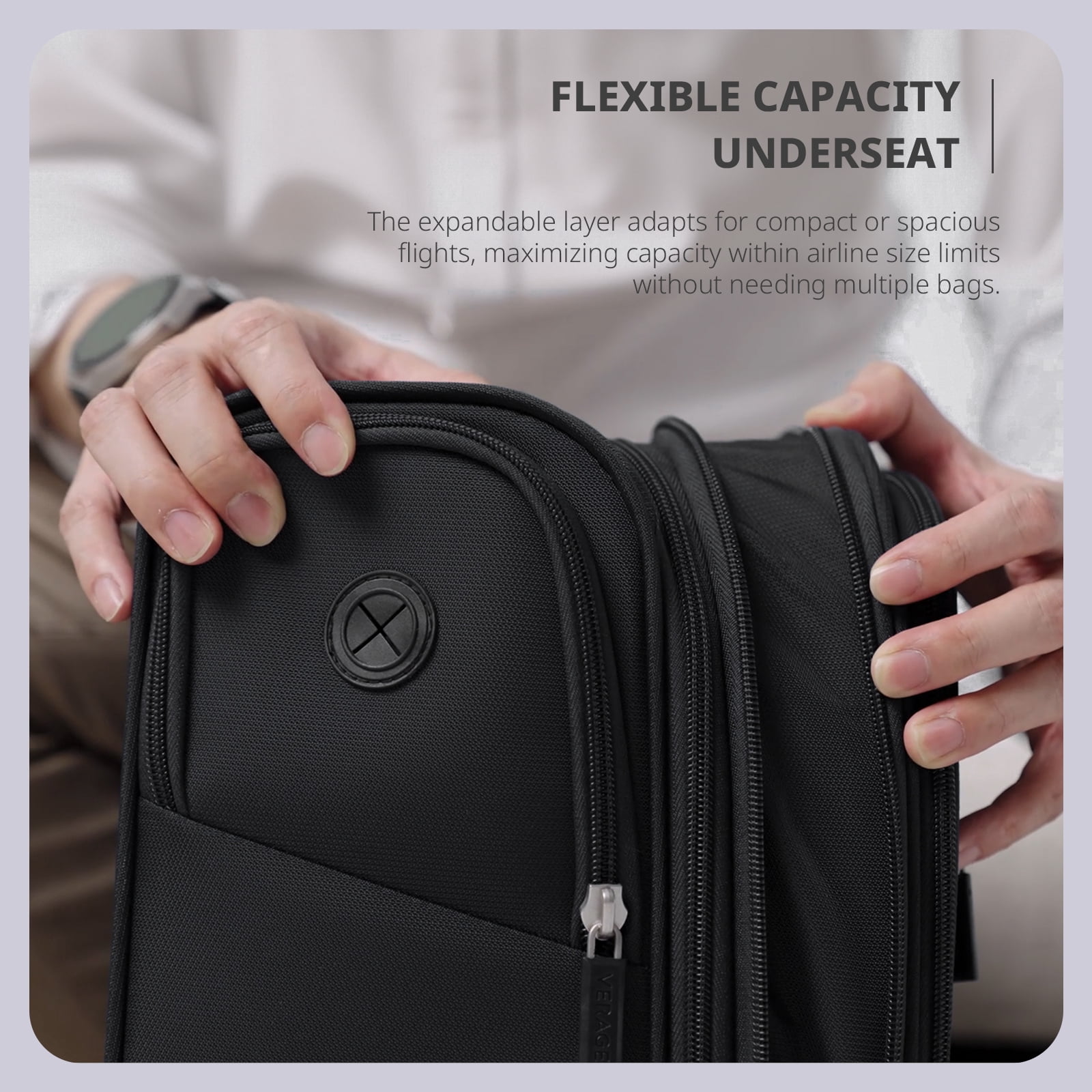 VERAGE 16-Inch Rolling Underseat Luggage with Wheels, Softside Expanable Small Suitcase Carry On Luggage Bags for Airlines Airplanes Short Trip Men Women (Black)